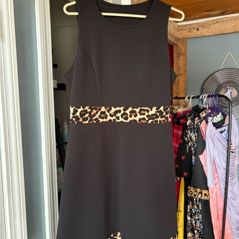 SHEIN Black Mini Dress with Leopard Waistband